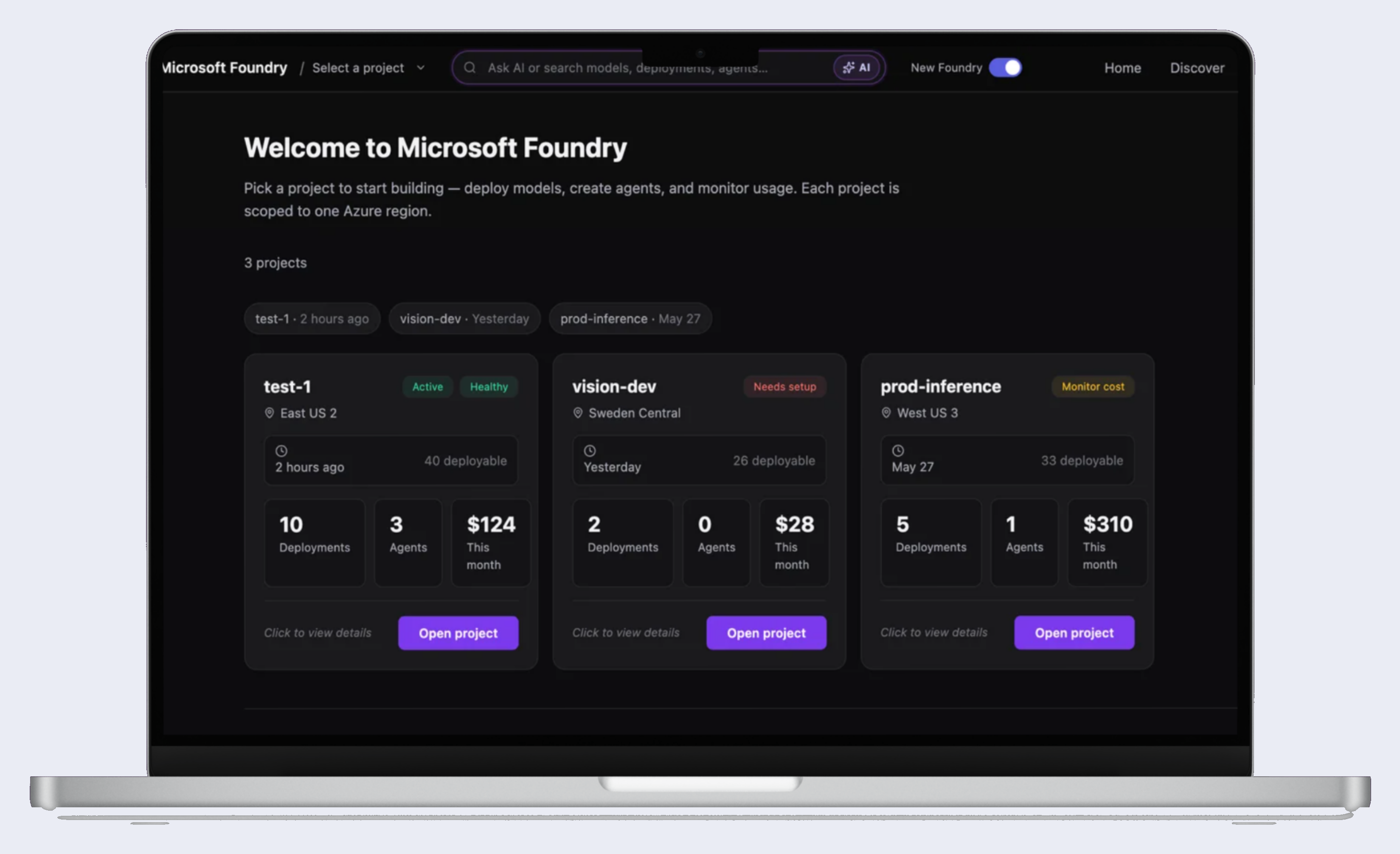 Microsoft Foundry Models page redesign on a laptop