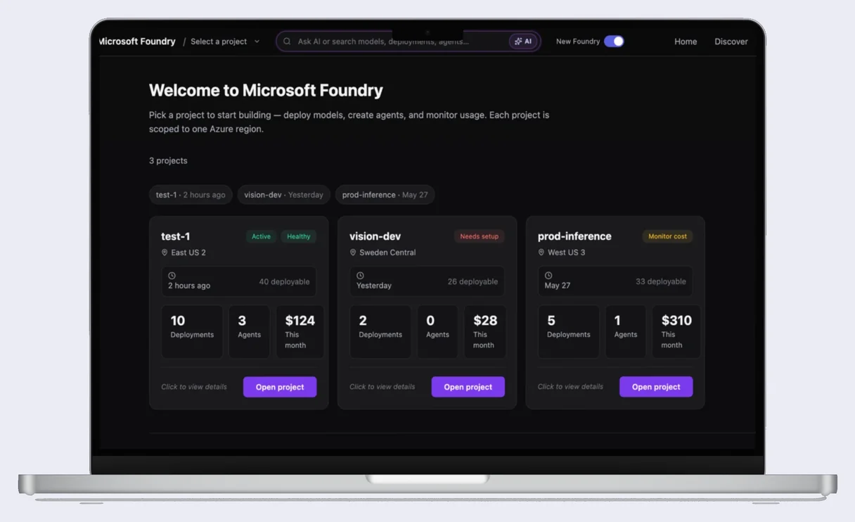 Microsoft Foundry Models page redesign on a laptop