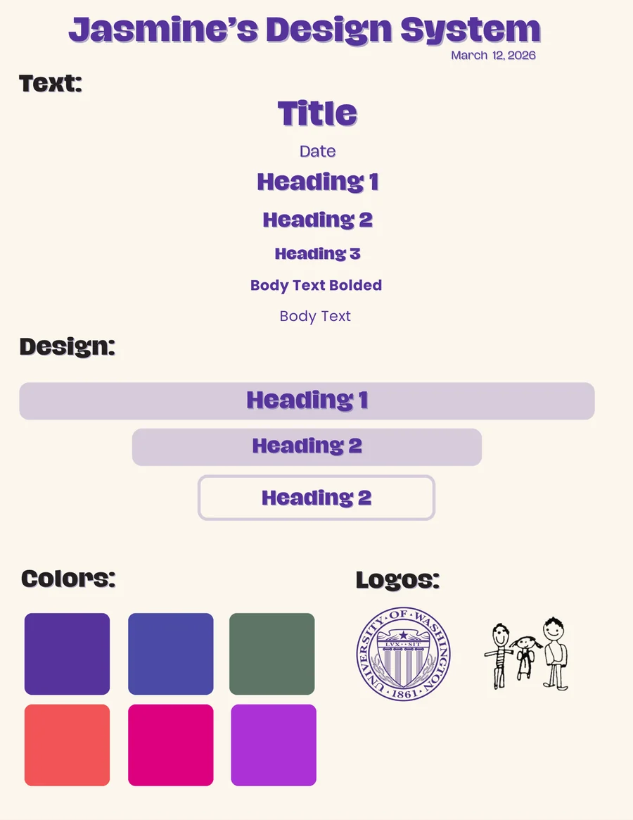 Jasmine's Laurel Village design system: type scale, components, and color palette