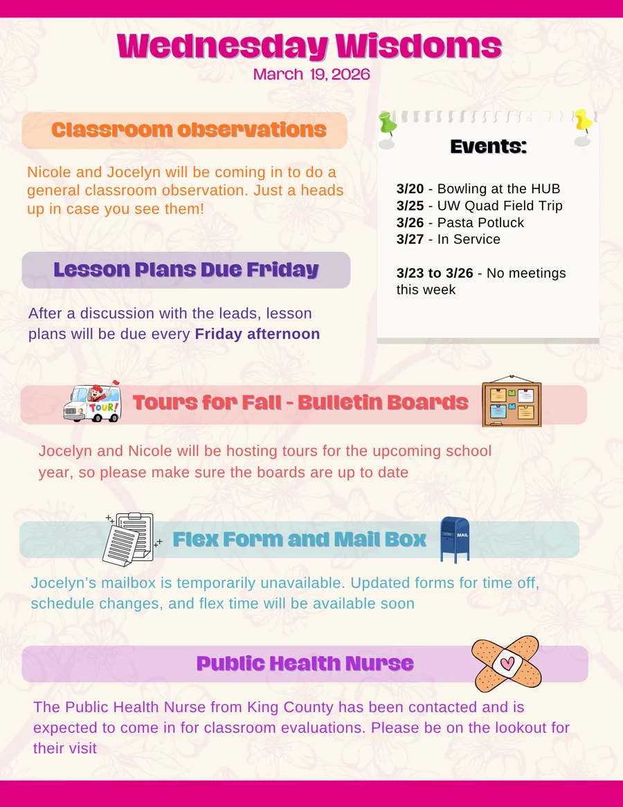 Wednesday Wisdoms weekly staff newsletter