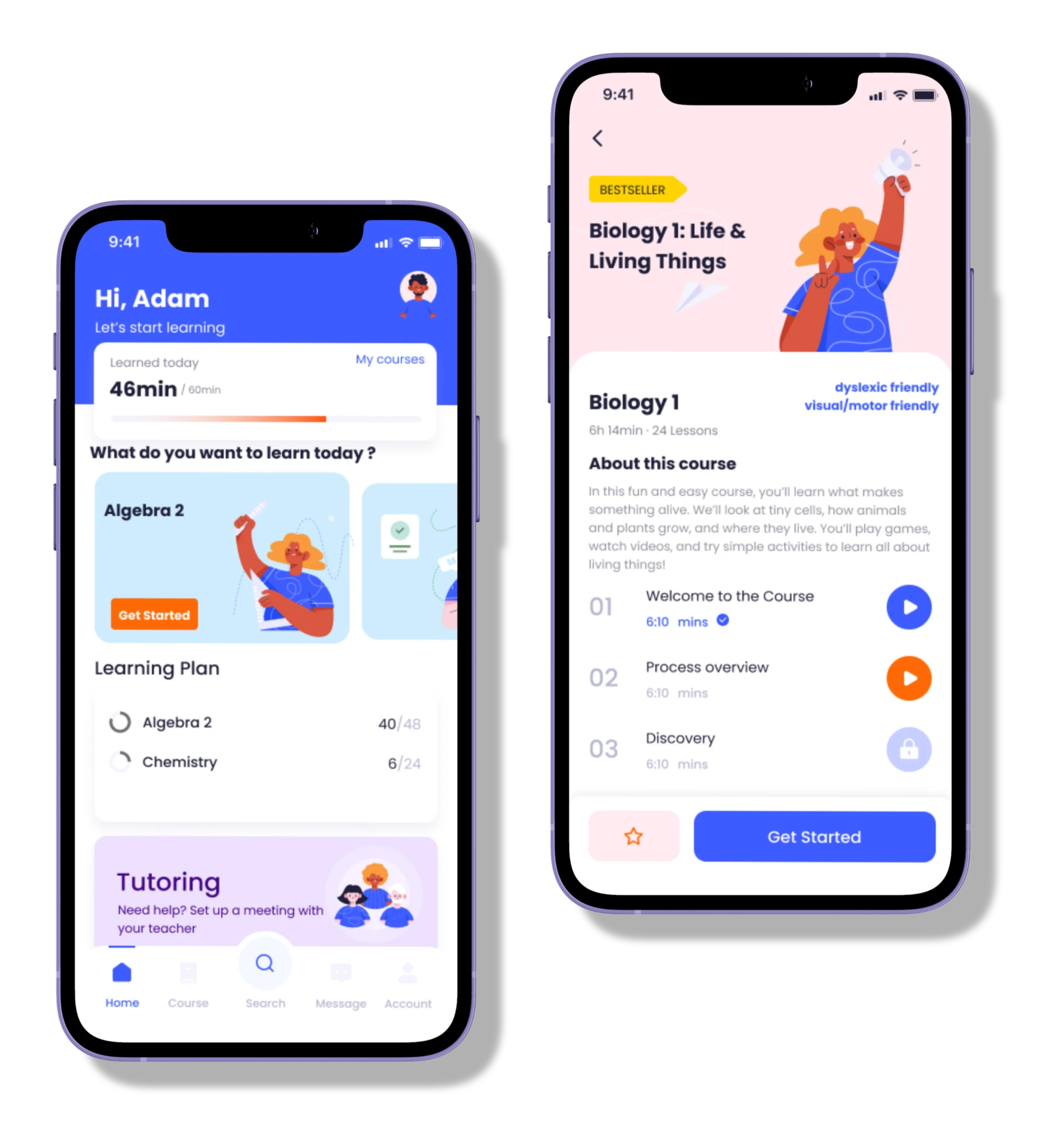Saksham accessible learning app shown on two phones